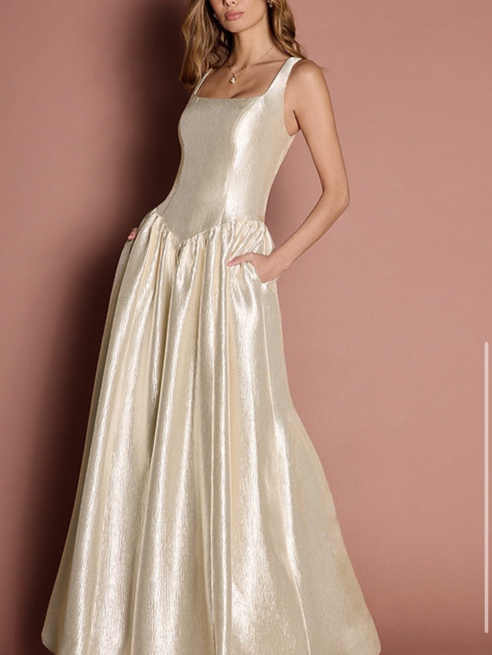 Azazie Cream Satin Square-Neck A-Line Gown